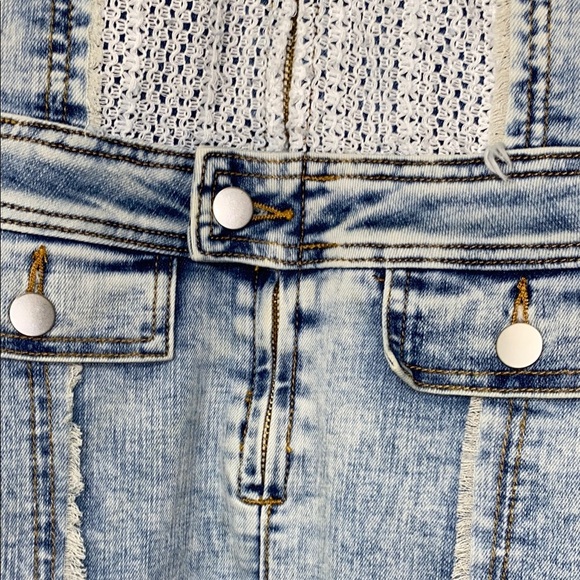 NWOT Rare POL Lace Light Blue Denim jean Sleeveless Stretch Zipper Jumpsuit S - Picture 5 of 13